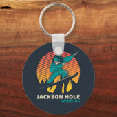 Vintage Travel Snowboarding Jackson Hole Wyoming Schlüsselanhänger (Vorderseite)