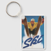 Vintage Travel, Sportskifahren im Winterschnee Schlüsselanhänger (Vorderseite)