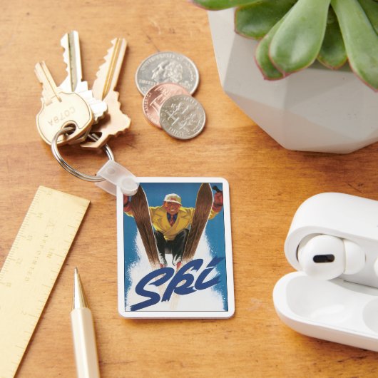 Vintage Travel, Sportskifahren im Winterschnee Schlüsselanhänger (Schreibtisch)