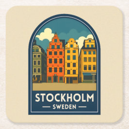 Vintage Travel Stockholm Sweden Old Town Retro Rechteckiger Pappuntersetzer