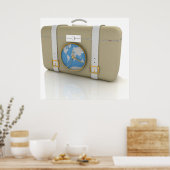 Vintage Travel Suitcase Clock World Map Poster (Küche)