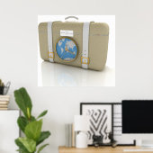 Vintage Travel Suitcase Clock World Map Poster (Heimbüro)