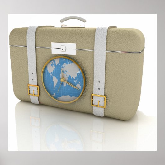 Vintage Travel Suitcase Clock World Map Poster (Vorne)