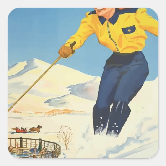 Vintage Travel Sun Valley Idaho Quadratischer Aufkleber (Vorderseite)