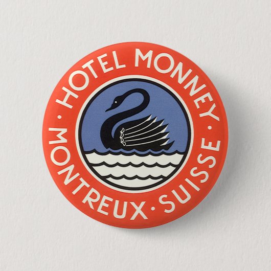 Vintage Travel, Swan Bird Hotel Monney Schweiz Button (Vorderseite)
