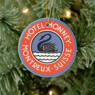 Vintage Travel, Swan Bird Hotel Monney Schweiz Keramikornament