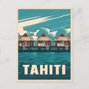 Vintage Travel Tahiti Seaside Retro Graphic Postkarte