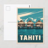 Vintage Travel Tahiti Seaside Retro Graphic Postkarte (Vorne/Hinten)