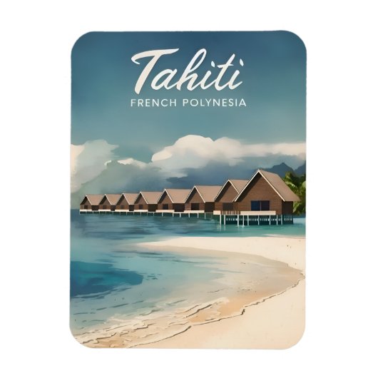 Vintage Travel Tahiti Water Bungalows Retro Landsc Magnet (Vertikal)