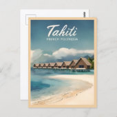 Vintage Travel Tahiti Water Bungalows Retro Landsc Postkarte (Vorne/Hinten)