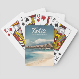 Vintage Travel Tahiti Water Bungalows Retro Landsc Spielkarten