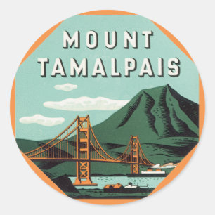 Vintage Travel, Tamalpais Mountain oder Mount Tam Runder Aufkleber