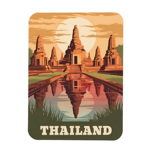 Vintage Travel Thailand Buddhist Tempel Sunset Magnet (Vertikal)