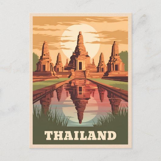 Vintage Travel Thailand Buddhist Tempel Sunset Postkarte (Vorderseite)