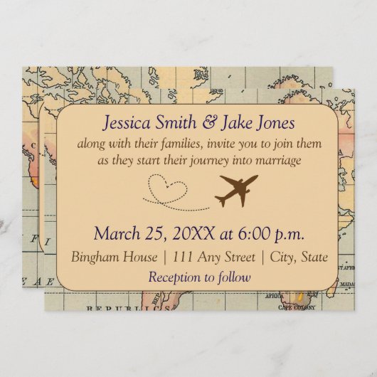Vintage, Travel Themed Wedding Invite Einladung (Vorne/Hinten)