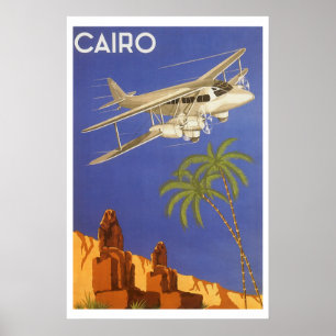 Vintage Travel to Cairo, Eygpt, Biplane Airplane Poster