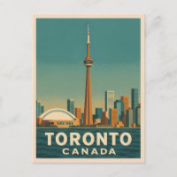 Vintage Travel Toronto Canada Skyline Retro Landsc