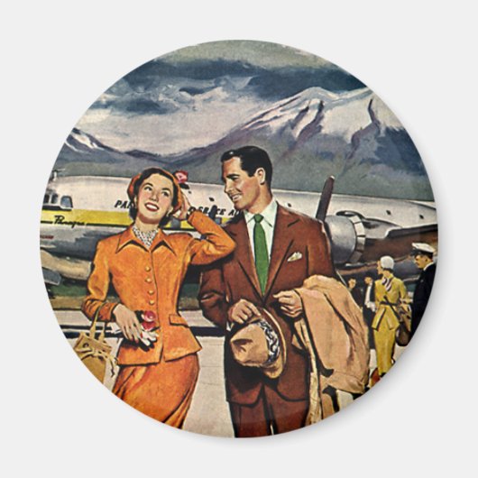 Vintage Travel, Touristen am Flughafen Panagra Tar Magnet (Vorne)