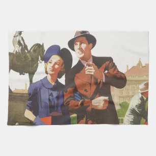 Vintage Travel, Touristen auf Urlaub Sightseeing Geschirrtuch