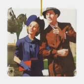 Vintage Travel, Touristen auf Urlaub Sightseeing Keramikornament (Rückseite)