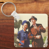 Vintage Travel, Touristen auf Urlaub Sightseeing Schlüsselanhänger (Vorderseite)