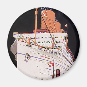 Vintage Travel Transportation Cruise Ship at Night Magnet