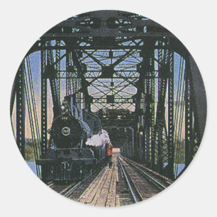 Vintage Travel Transportation Train on Bridge Runder Aufkleber