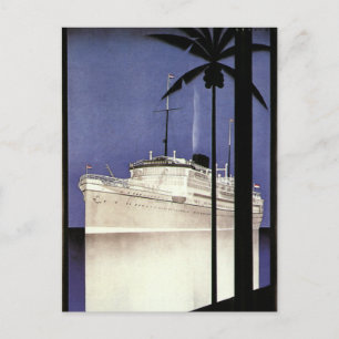 Vintage Travel Tropical Cruise Ship and Palm Trees Postkarte