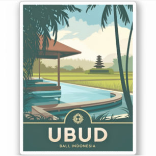 Vintage Travel Ubud Bali Indonesia Retro Landschaf Aufkleber