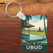 Vintage Travel Ubud Bali Indonesia Retro Landschaf Schlüsselanhänger (Vorderseite)