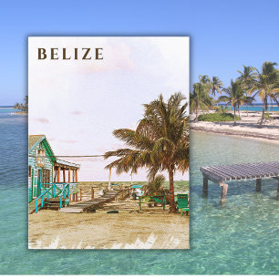 Vintage Travel Vacation Beach House Belize Postkarte