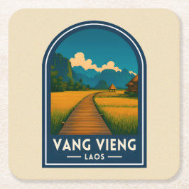 Vintage Travel Vang Vieng Laos Retro Scenic Rechteckiger Pappuntersetzer