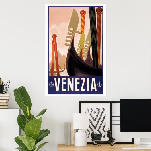 Vintage Travel, Venezia, Venice, Italy, Gondolas Poster (Heimbüro)