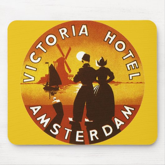 Vintage Travel, Victoria Hotel, Amsterdam, Holland Mousepad (Vorne)