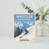Vintage Travel Whistler British Columbia Skiing Postkarte (Stehend Vorderseite)