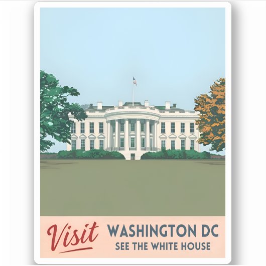 Vintage Travel White House Washington DC Aufkleber (Vorderseite)