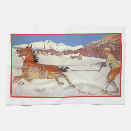 Vintage Travel, Winter in Engadin Schweiz Geschirrtuch