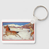 Vintage Travel, Winter in Engadin Schweiz Schlüsselanhänger (Vorderseite)