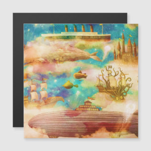 Vintage Travel World Sky Blaue Ozeanwale Magnetkarte