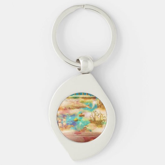 Vintage Travel World Sky Blaue Ozeanwale Schlüsselanhänger (Vorderseite)