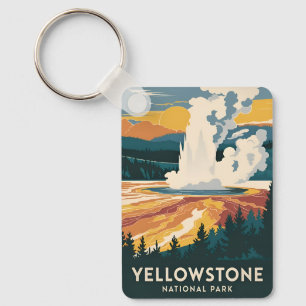 Vintage Travel Yellowstone Nationalpark Landschaft Schlüsselanhänger