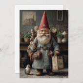 Vintage Traveler Christmas Gnome Feiertagskarte (Vorne/Hinten)