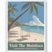 Vintage Travelli Insel Küste Landschaftlich Aufkleber (Vorderseite)