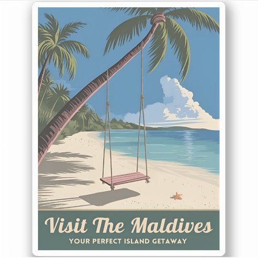 Vintage Travelli Insel Küste Landschaftlich Aufkleber (Vorderseite)