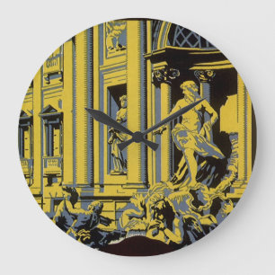 Vintage Trevi-Brunnen, Marini Strand Hotel, Rom Große Wanduhr