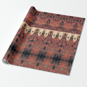 Vintage-Tribalmuster Rostorange Stier-Kuh-Schädel Geschenkpapier