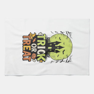 Vintage Trick or Treat Gruselhaus Halloween Dekor Geschirrtuch