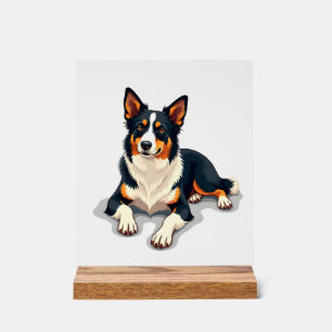 Vintage Tricolor Border Collie Portrait Hund Illus Acrylschild