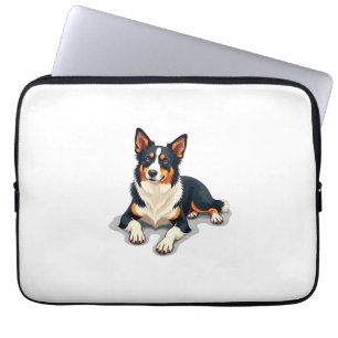 Vintage Tricolor Border Collie Portrait Hund Illus Laptopschutzhülle