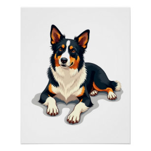 Vintage Tricolor Border Collie Portrait Hund Illus Poster